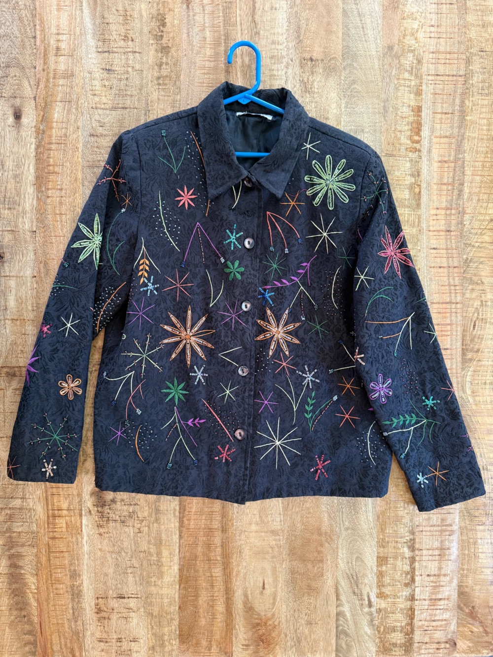 Acorn Black Embroidered Beaded Jacquard Button women blazer Jacket statement